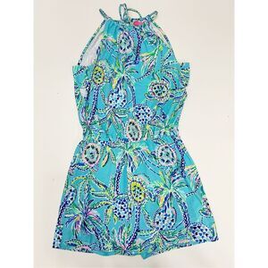 Lilly Pulitzer Gianni Corsica Light Blue Turtle Szn Print Skort Romper Size XS